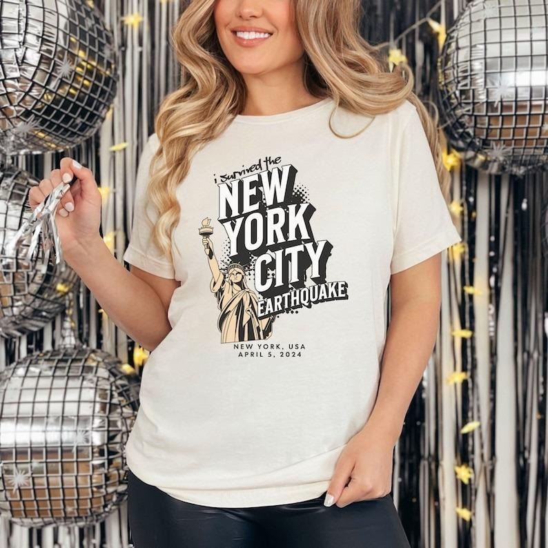 Survived Earthquake NYC New York Meme Funny Trend - Adult & Kids T-Shirts, Sweatshirts & Hoodies apparel design preview 1