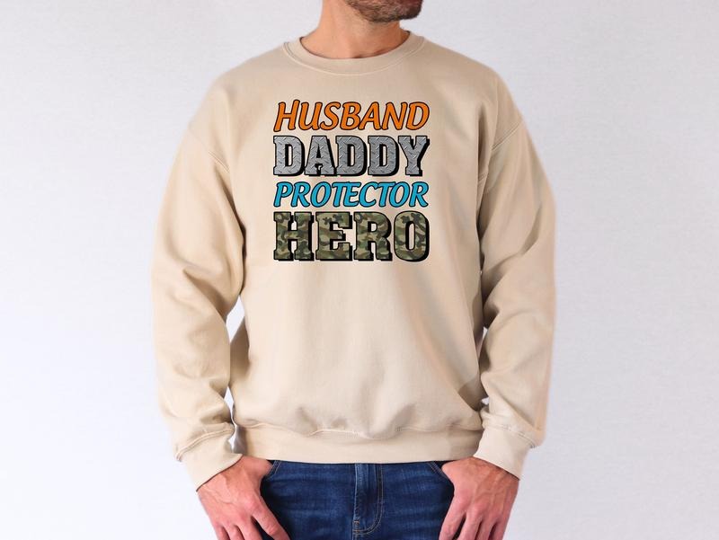 Husband Daddy Protector Hero Dad Cool Best - Adult & Kids T-Shirts, Sweatshirts & Hoodies apparel design preview 1