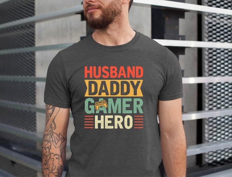 Husband Daddy Gamer Hero Father Papa Dad - Adult & Kids T-Shirts, Sweatshirts & Hoodies apparel design preview 1