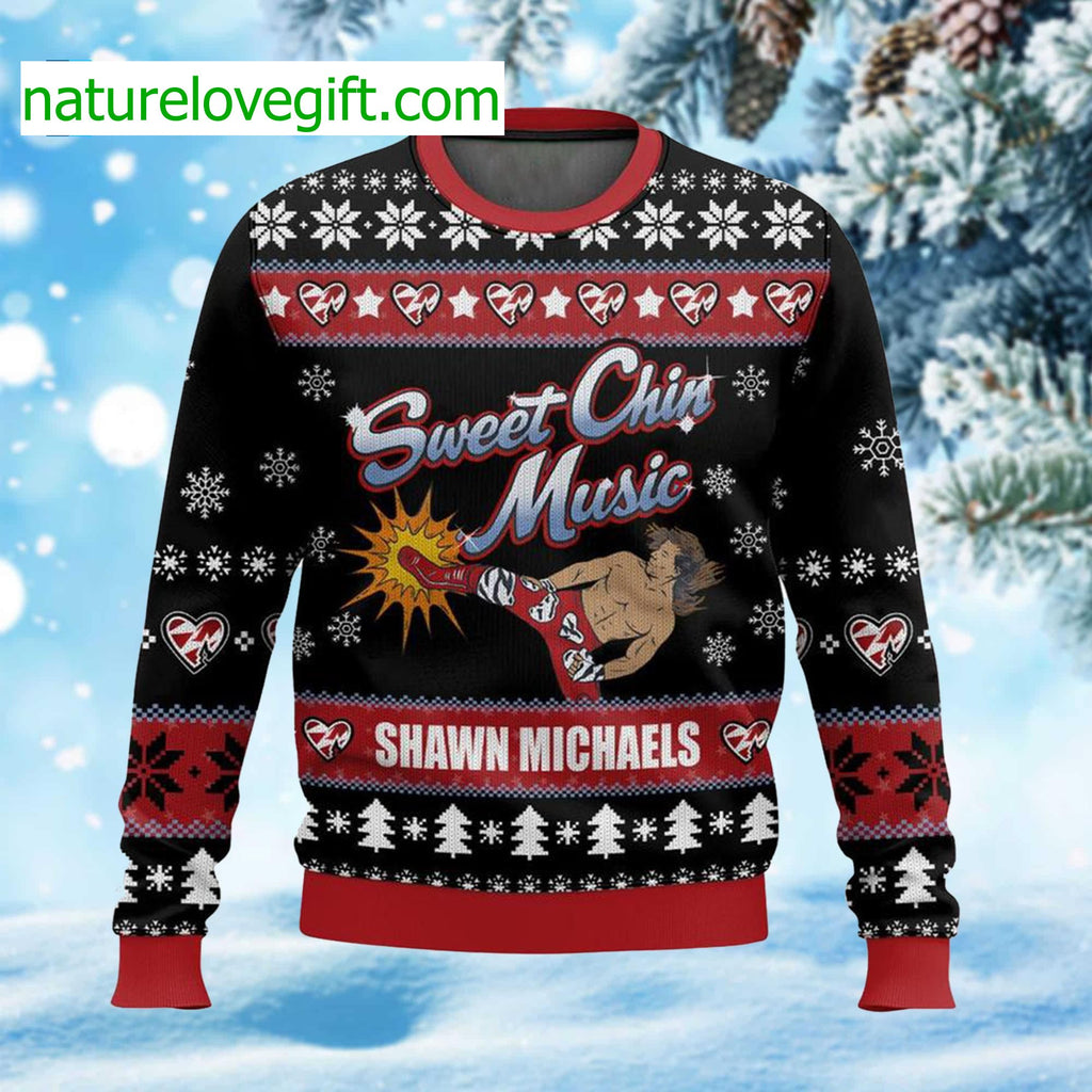 Sweet Chin Music Shawn Michaels Ugly Christmas Sweater - Holiday Gift product image