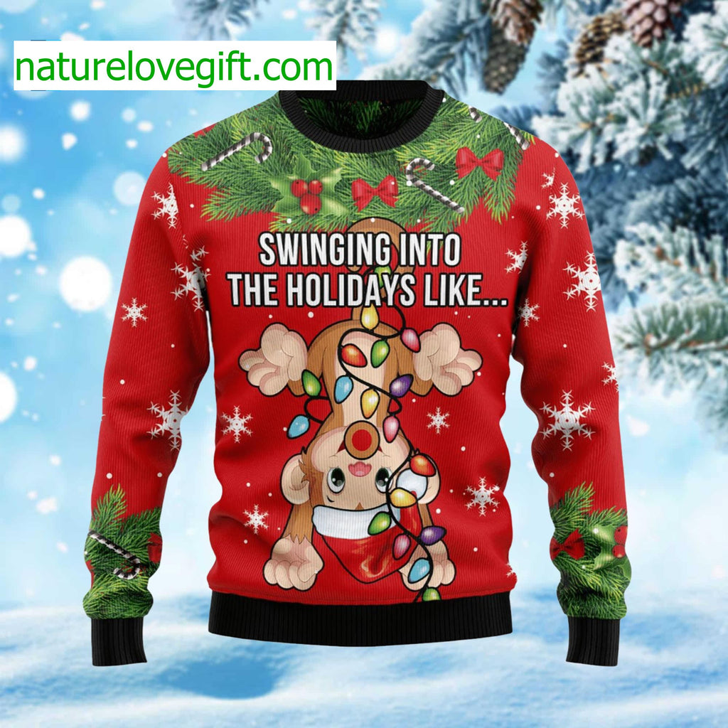 Swinging Into The Holidays Like Monkey Ugly Christmas Sweater - Holiday Gift product image
