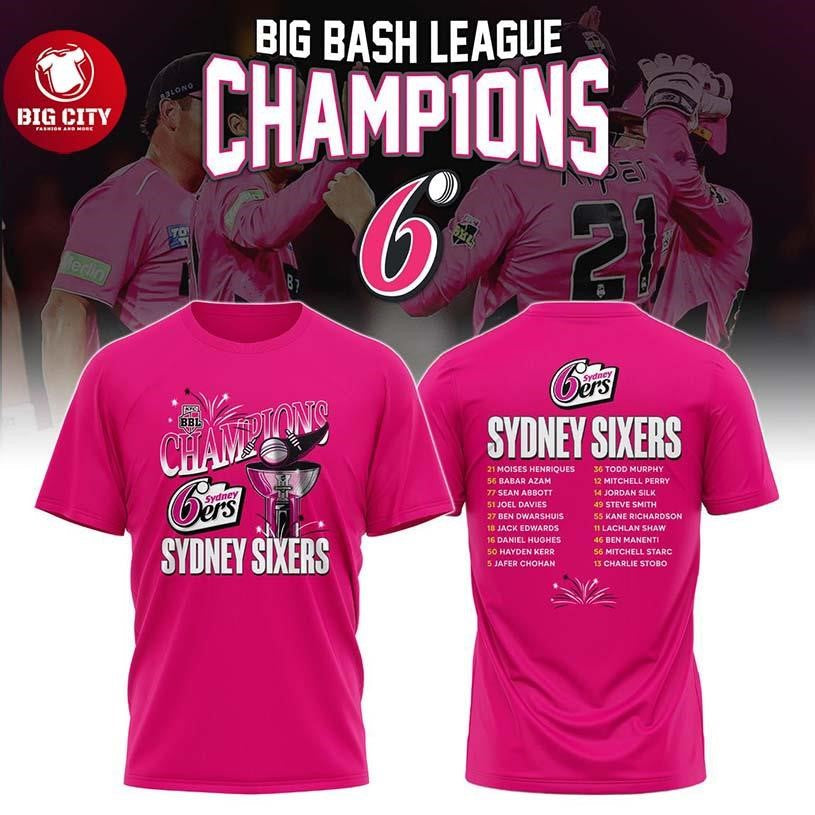Sydney Sixers Big Bash League 2026 Champions Two - Adult & Kids T-Shirts, Sweatshirts & Hoodies apparel design preview 1