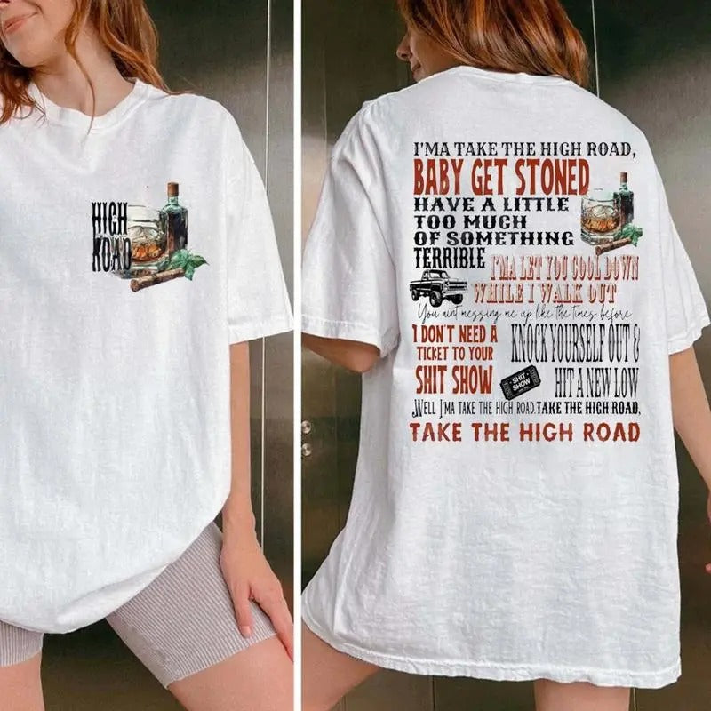 Take High Road Both Sides Koe Western Country Music - Adult & Kids T-Shirts, Sweatshirts & Hoodies apparel design preview 1