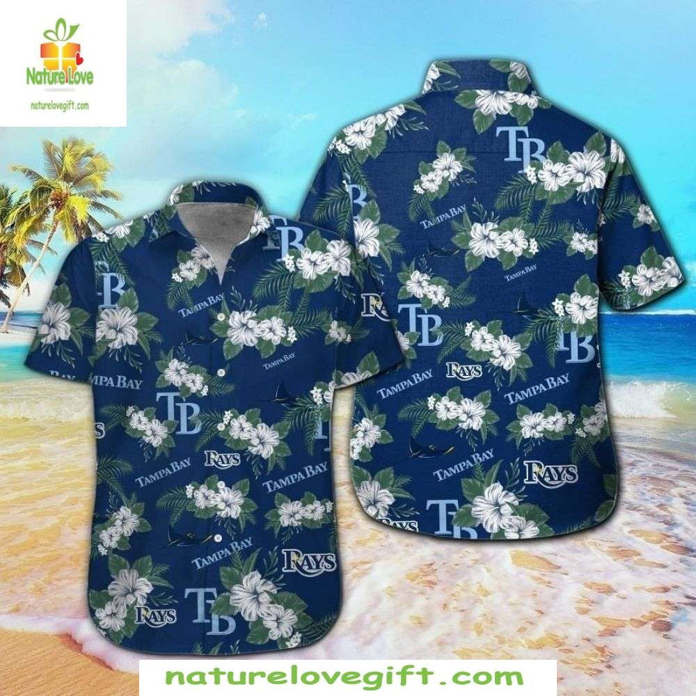 MLB Tampa Bay Rays Blue Hibiscus Hawaiian Baseball - Adult & Kids T-Shirts, Sweatshirts & Hoodies apparel design preview 1