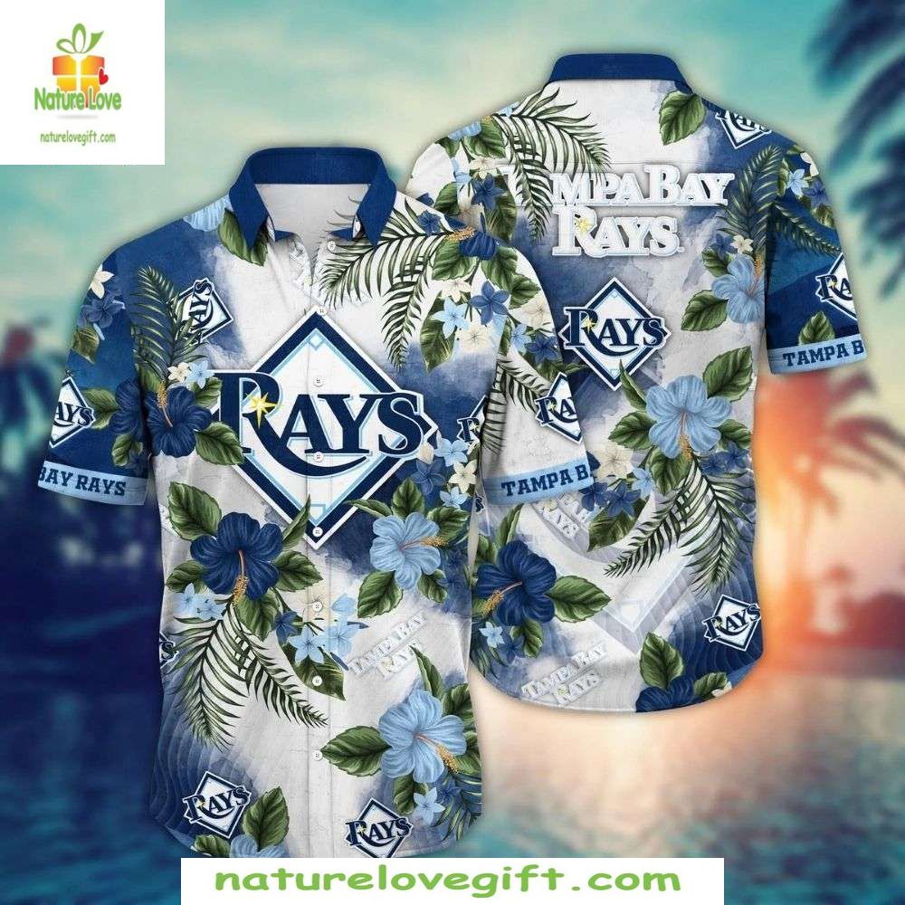 Tampa Bay Rays Hawaiian Blue Hibiscus Flowers MLB - Adult & Kids T-Shirts, Sweatshirts & Hoodies apparel design preview 1