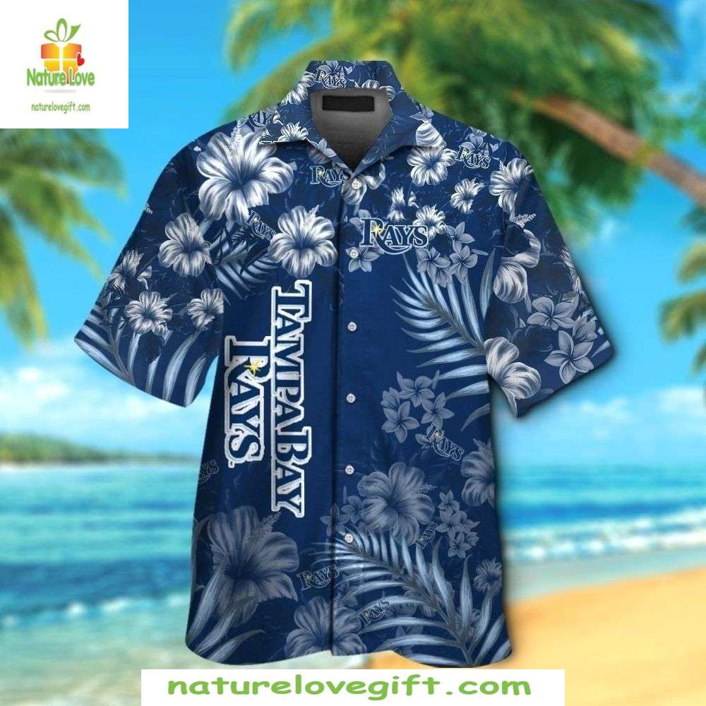 Tampa Bay Rays Hawaiian Blue Floral MLB Baseball - Adult & Kids T-Shirts, Sweatshirts & Hoodies apparel design preview 1