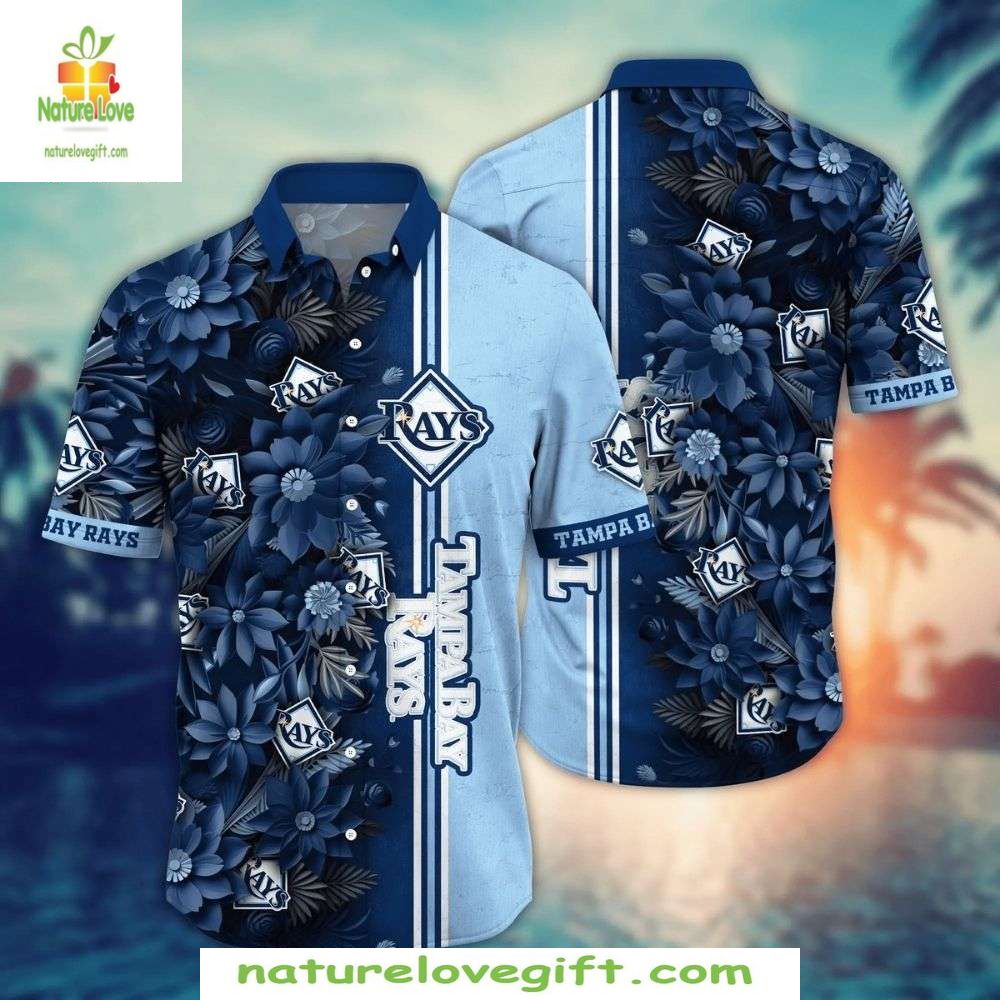 Tampa Bay Rays Hawaiian MLB Floral Blue Aloha - Adult & Kids T-Shirts, Sweatshirts & Hoodies apparel design preview 1