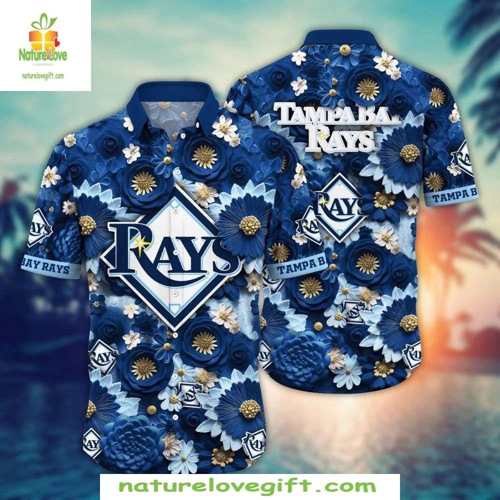 MLB Tampa Bay Rays Hawaiian Floral Burst Baseball - Adult & Kids T-Shirts, Sweatshirts & Hoodies apparel design preview 1