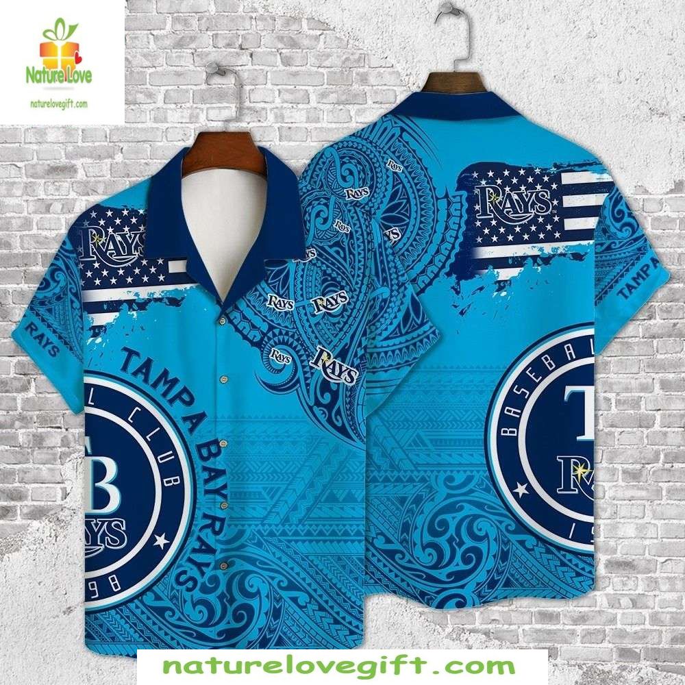 Tampa Bay Rays Hawaiian Paisley USA Flag MLB Baseball - Adult & Kids T-Shirts, Sweatshirts & Hoodies apparel design preview 1