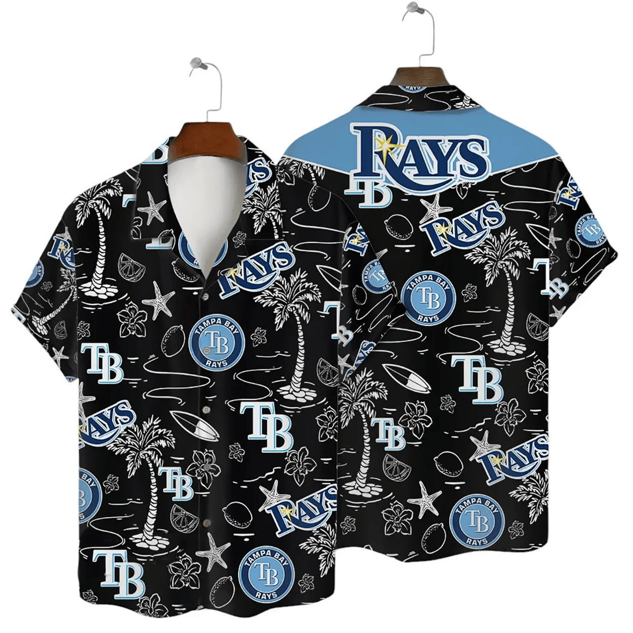 Tampa Bay Rays Tropical Palms MLB Black Hawaiian - Adult & Kids T-Shirts, Sweatshirts & Hoodies apparel design preview 1