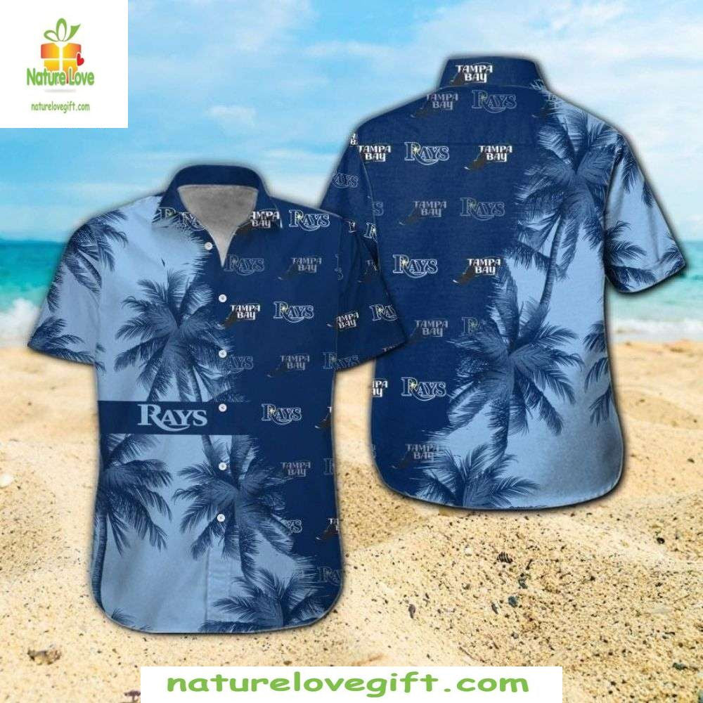 Tampa Bay Rays Hawaiian Tropical Palms Navy MLB - Adult & Kids T-Shirts, Sweatshirts & Hoodies apparel design preview 1