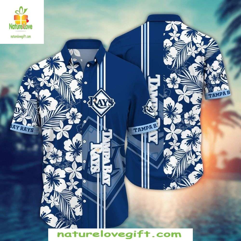Tampa Bay Rays Hawaiian Navy White Floral MLB - Adult & Kids T-Shirts, Sweatshirts & Hoodies apparel design preview 1