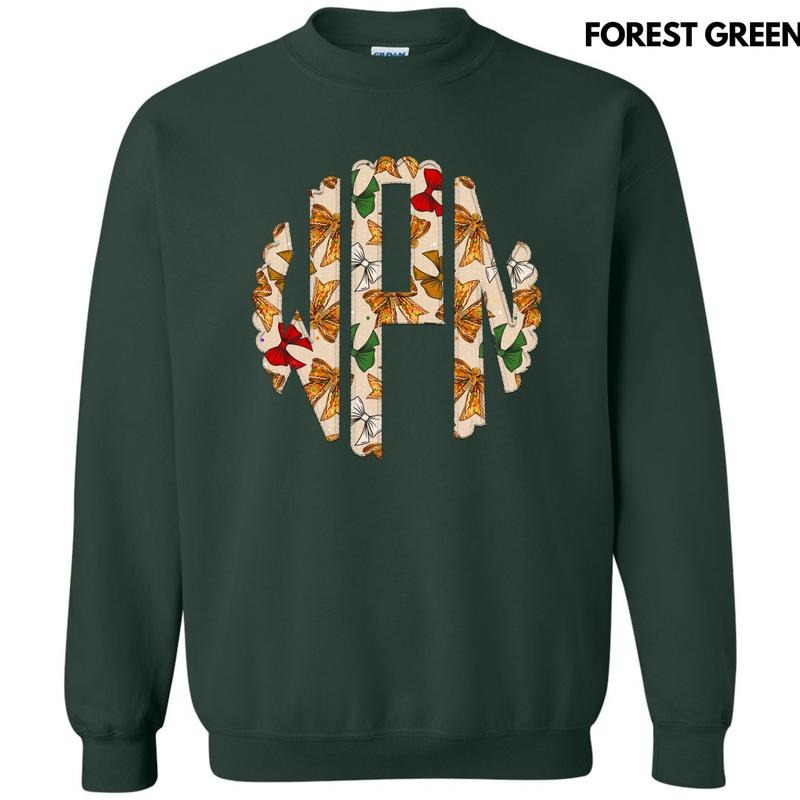 Tan Gingerbread Bow Monogram 'NLB' - Adult & Kids T-Shirts, Sweatshirts & Hoodies apparel design preview 1