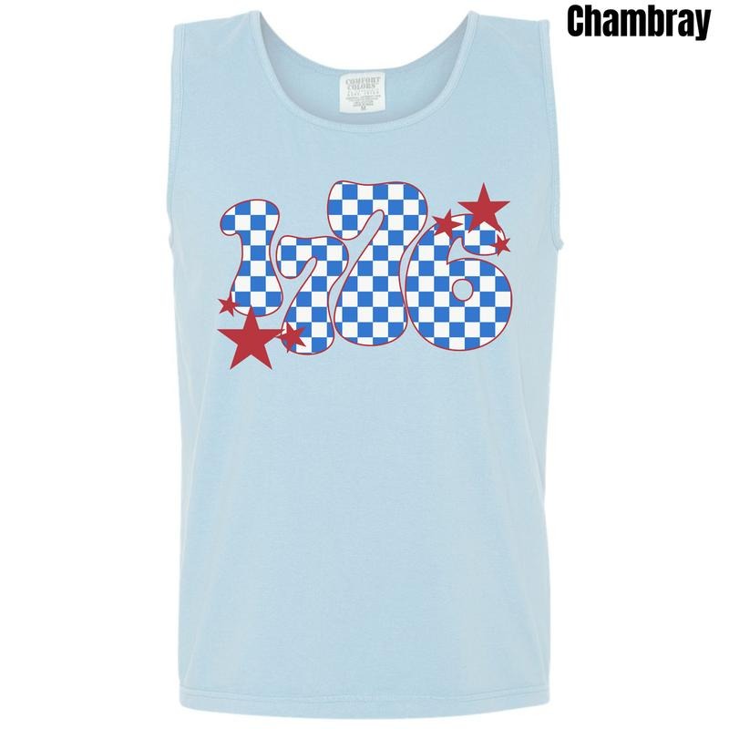 Tank Top 1776 Blue Checker Comfort Colors 'NLB' - Adult & Kids T-Shirts, Sweatshirts & Hoodies apparel design preview 1