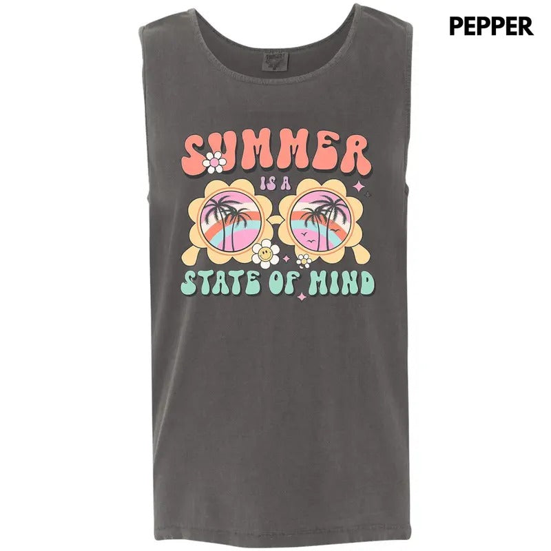 Tank Top Summer State Mind Comfort Colors - Adult & Kids T-Shirts, Sweatshirts & Hoodies apparel design preview 1