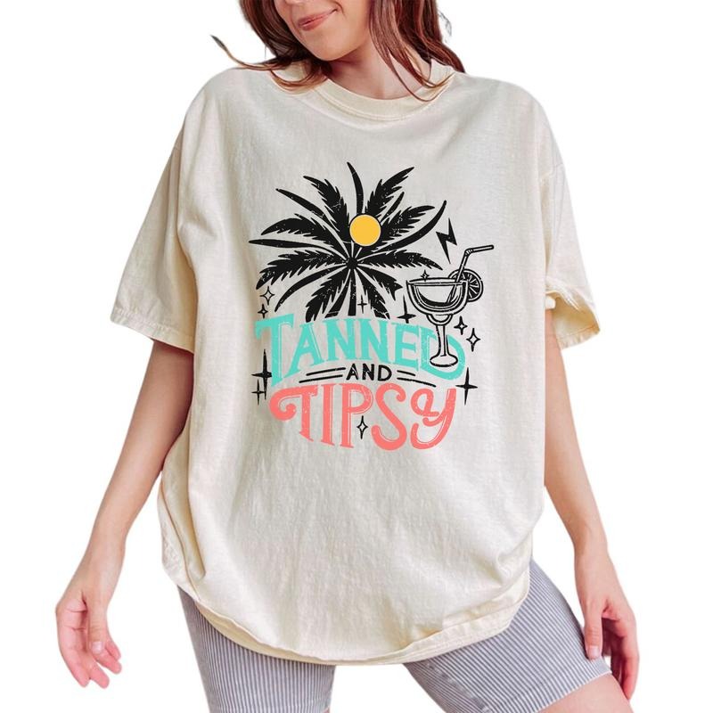 Tanned Tipsy Summer Vintage Vacation Printed Tops - Adult & Kids T-Shirts, Sweatshirts & Hoodies apparel design preview 1