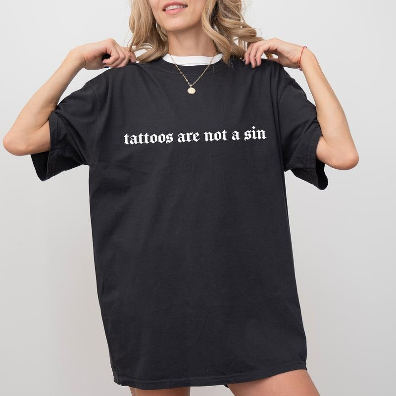 Tattoos Are Not Sin Trashy Gothic Printed Funny - Adult & Kids T-Shirts, Sweatshirts & Hoodies apparel design preview 1