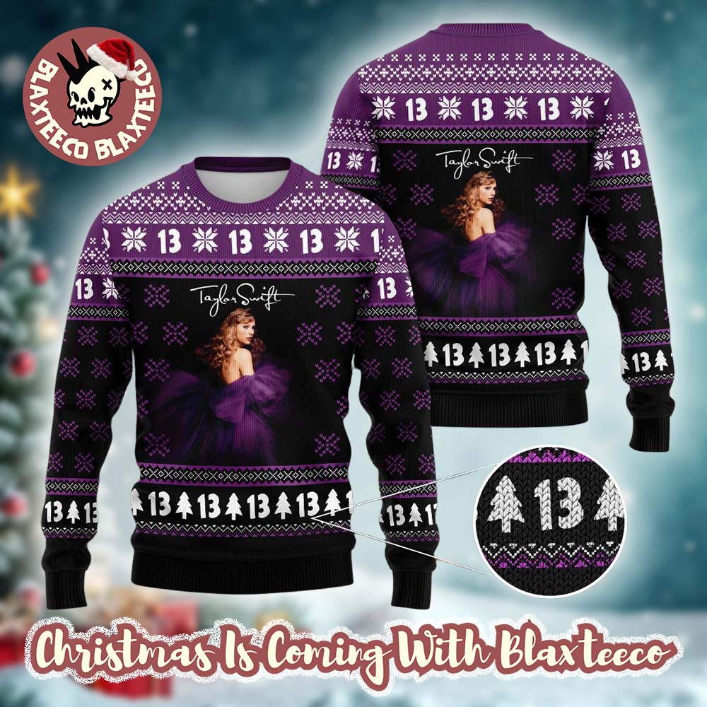 Taylor Swift 13 Purple Dress Knitted Ugly Christmas Sweater - Holiday Gift product image