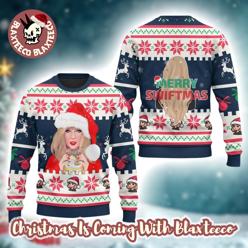 Taylor Swift Merry Christmas Swiftmas Adorable Santa Hat Knitted Ugly Christmas Sweater - Holiday Gift product image