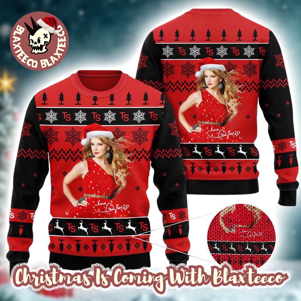 Taylor Swift Santa Love Only Love Holiday Red Dress Gift For Fans Ugly Christmas Sweater - Holiday Gift product image