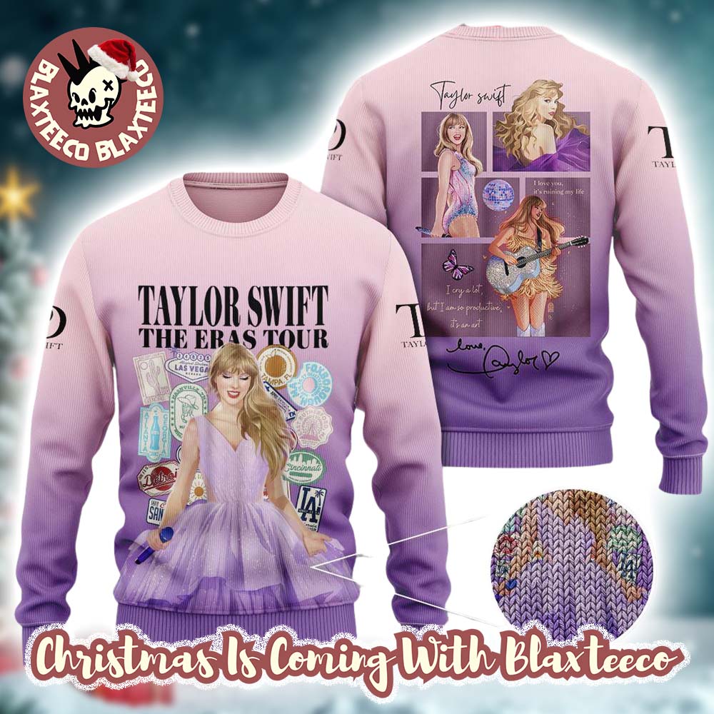 Taylor Swift The Eras Tour Cartoon Style Knitted Radiant Purple Ugly Christmas Sweater - Holiday Gift product image