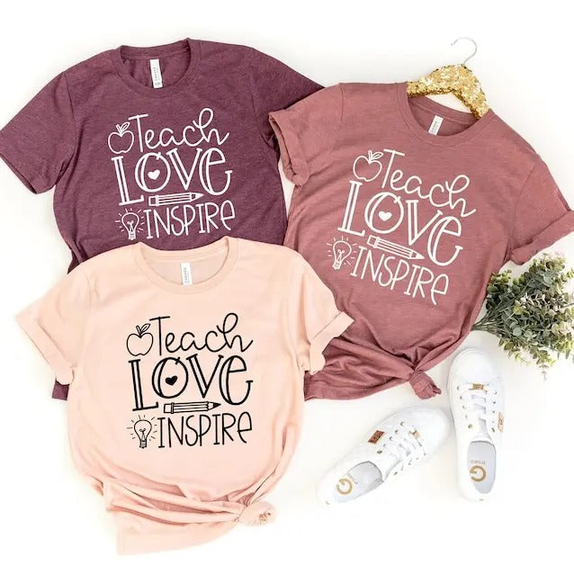 Teach Love Inspire Teacher Elementary School - Adult & Kids T-Shirts, Sweatshirts & Hoodies apparel design preview 1