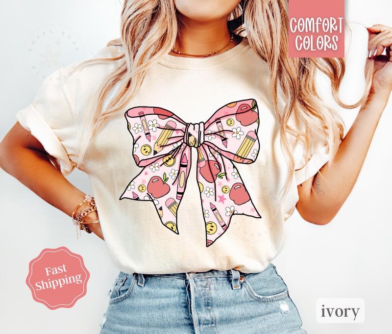 Teacher Bow Comfort Colors Back School Teach Her - Adult & Kids T-Shirts, Sweatshirts & Hoodies apparel design preview 1