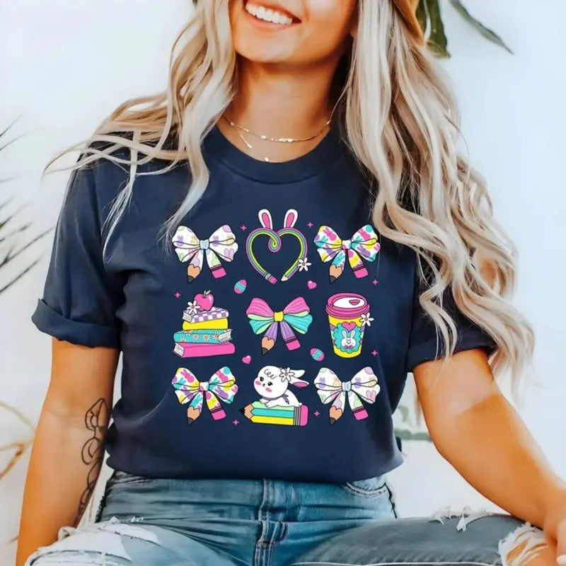 Teacher Easter Coquette Day Bunny Top Womenswear - Adult & Kids T-Shirts, Sweatshirts & Hoodies apparel design preview 1