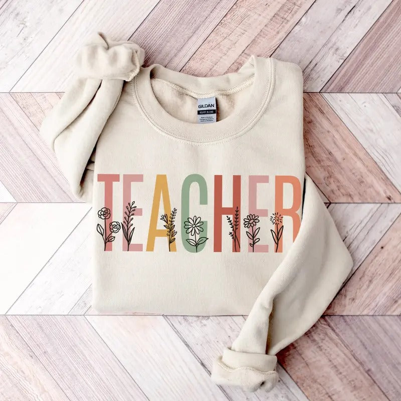 Teacher Boho Wildflowers Flowers Teach Spring Floral - Adult & Kids T-Shirts, Sweatshirts & Hoodies apparel design preview 1