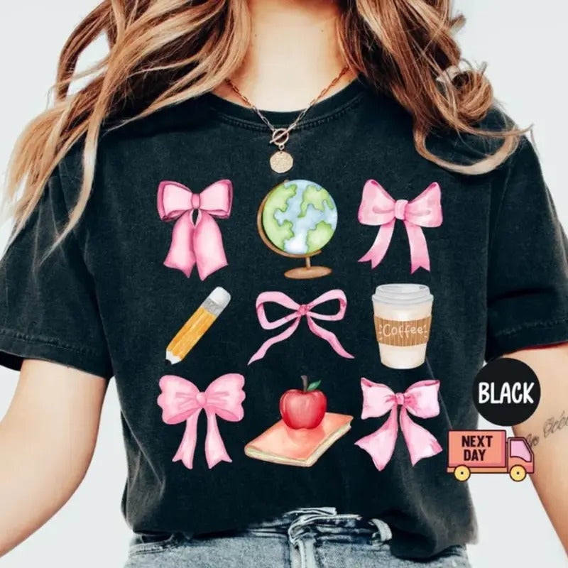 Teacher Pink Bows Coquette Mrs. Appreciation Preppy - Adult & Kids T-Shirts, Sweatshirts & Hoodies apparel design preview 1