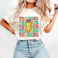 Teacher Last Day School Back Bright Doodle Leopard - Adult & Kids T-Shirts, Sweatshirts & Hoodies apparel design preview 1