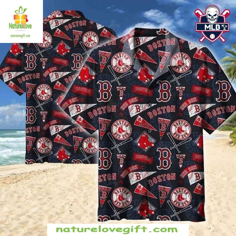 Boston Red Sox MLB Hawaiian Team Logos Tropical - Adult & Kids T-Shirts, Sweatshirts & Hoodies apparel design preview 1