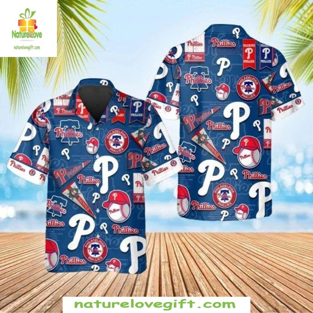 Philadelphia Phillies Hawaiian Team Spirit Blue MLB - Adult & Kids T-Shirts, Sweatshirts & Hoodies apparel design preview 1