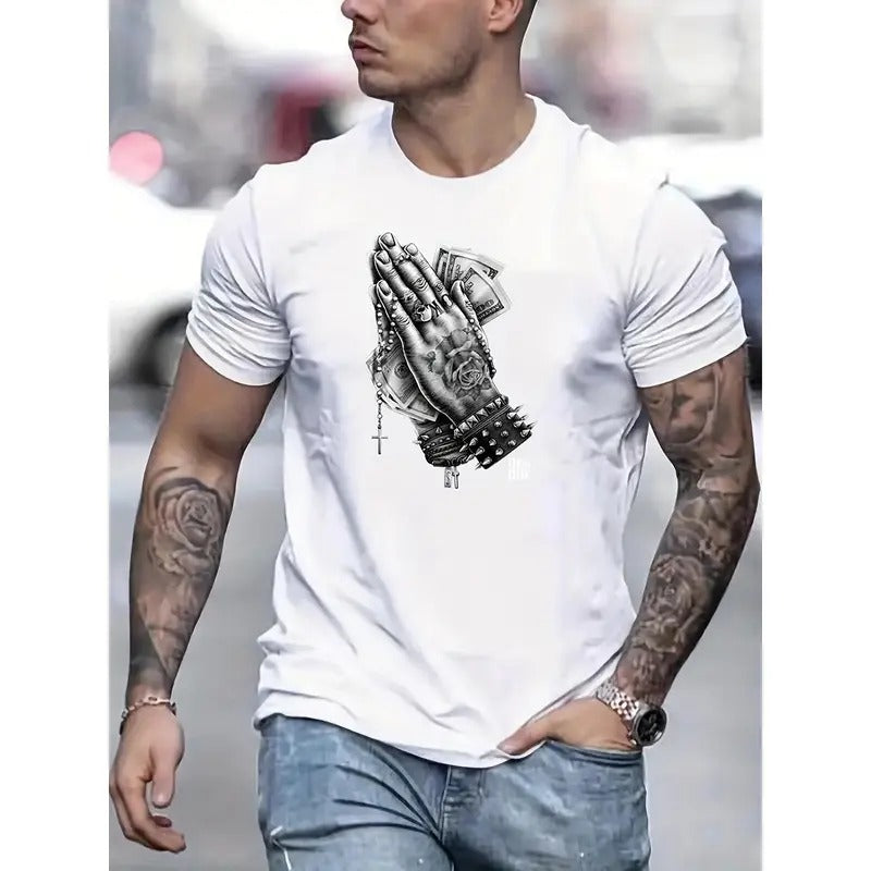 Praying Hands Money Print Casual Short Sleeve Summer - Adult & Kids T-Shirts, Sweatshirts & Hoodies apparel design preview 1