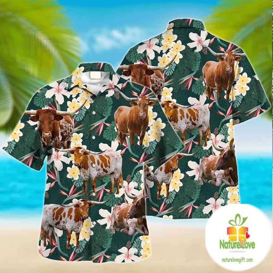 Texas Longhorn Hawaiian Farm Animal Lover Aloha For - Adult & Kids T-Shirts, Sweatshirts & Hoodies apparel design preview 1