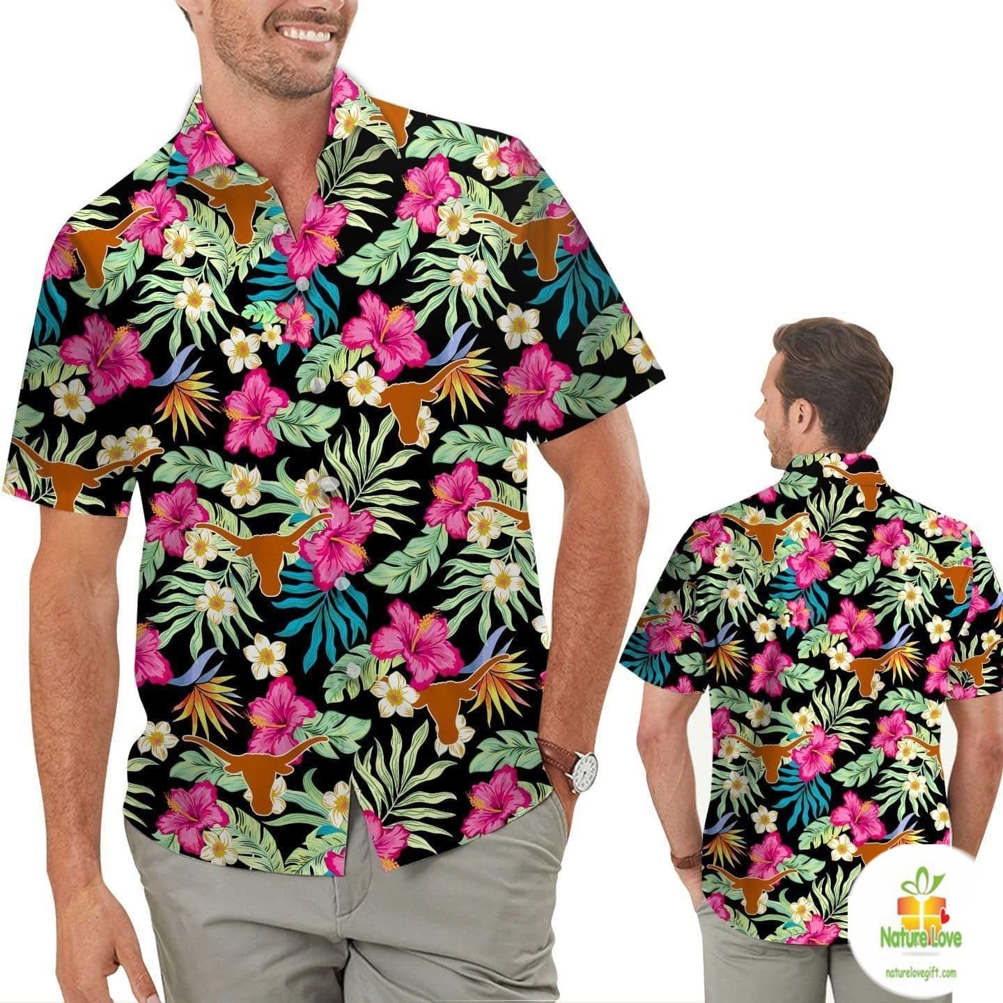 Texas Longhorns Hawaiian Hibiscus Aloha Style - Adult & Kids T-Shirts, Sweatshirts & Hoodies apparel design preview 1