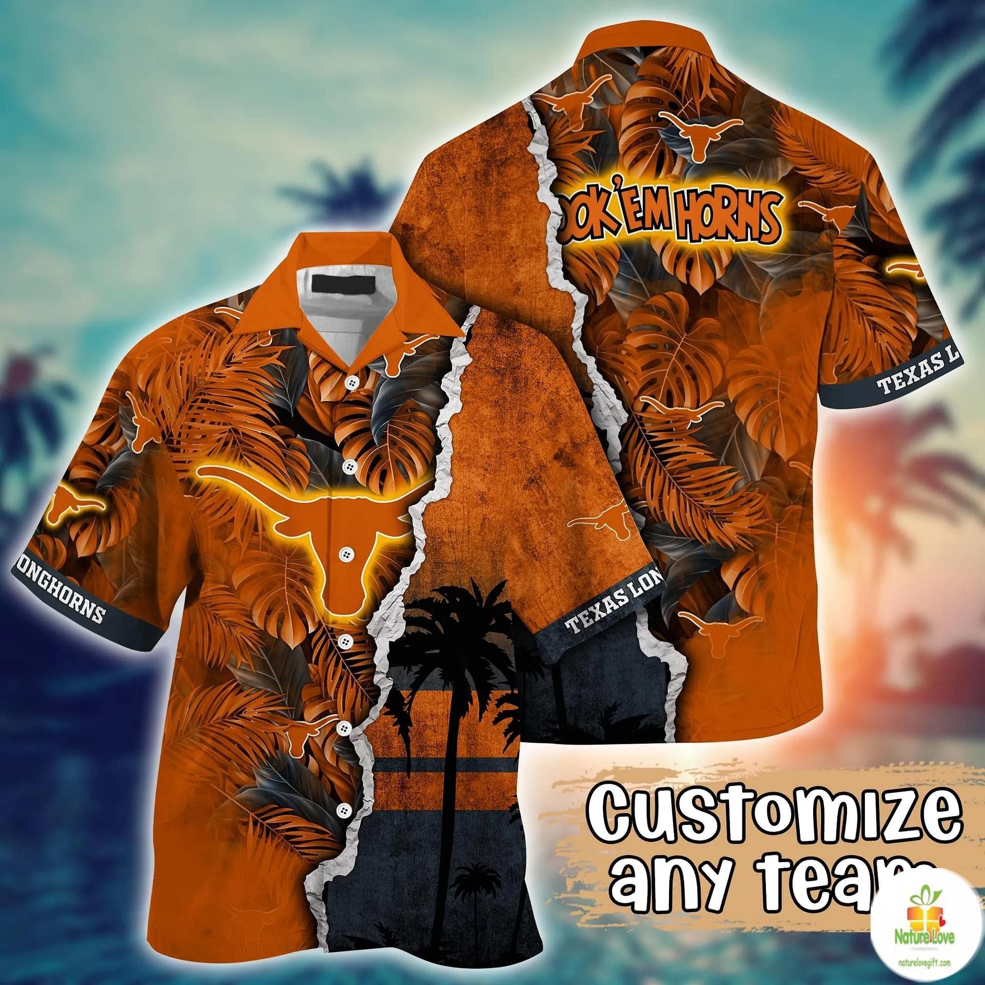 Texas Longhorns Hawaiian NCAA Custom Aloha Summer - Adult & Kids T-Shirts, Sweatshirts & Hoodies apparel design preview 1