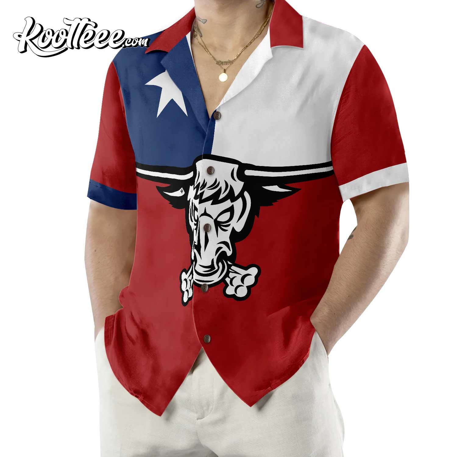 Texas Longhorns The Lone Star Flag Hawaiian - Adult & Kids T-Shirts, Sweatshirts & Hoodies apparel design preview 1