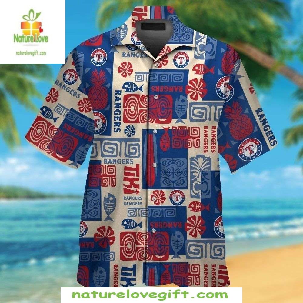 Texas Rangers Hawaiian Abstract Geometric MLB - Adult & Kids T-Shirts, Sweatshirts & Hoodies apparel design preview 1
