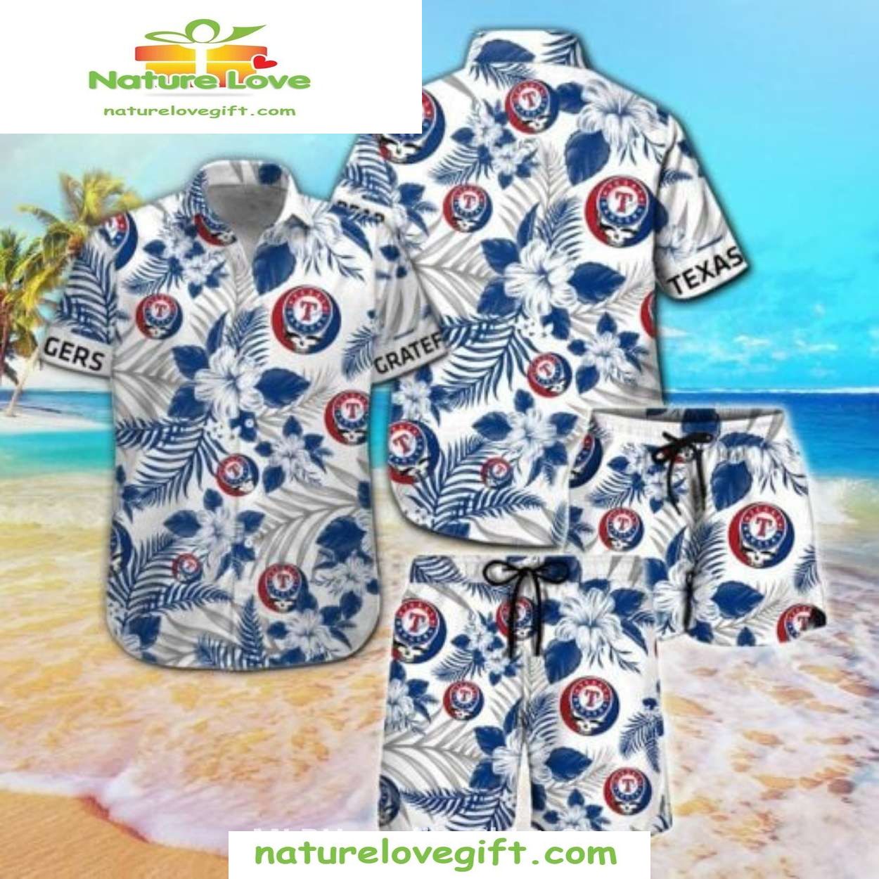 Texas Rangers Hawaiian Floral MLB Baseball Apparel - Adult & Kids T-Shirts, Sweatshirts & Hoodies apparel design preview 1