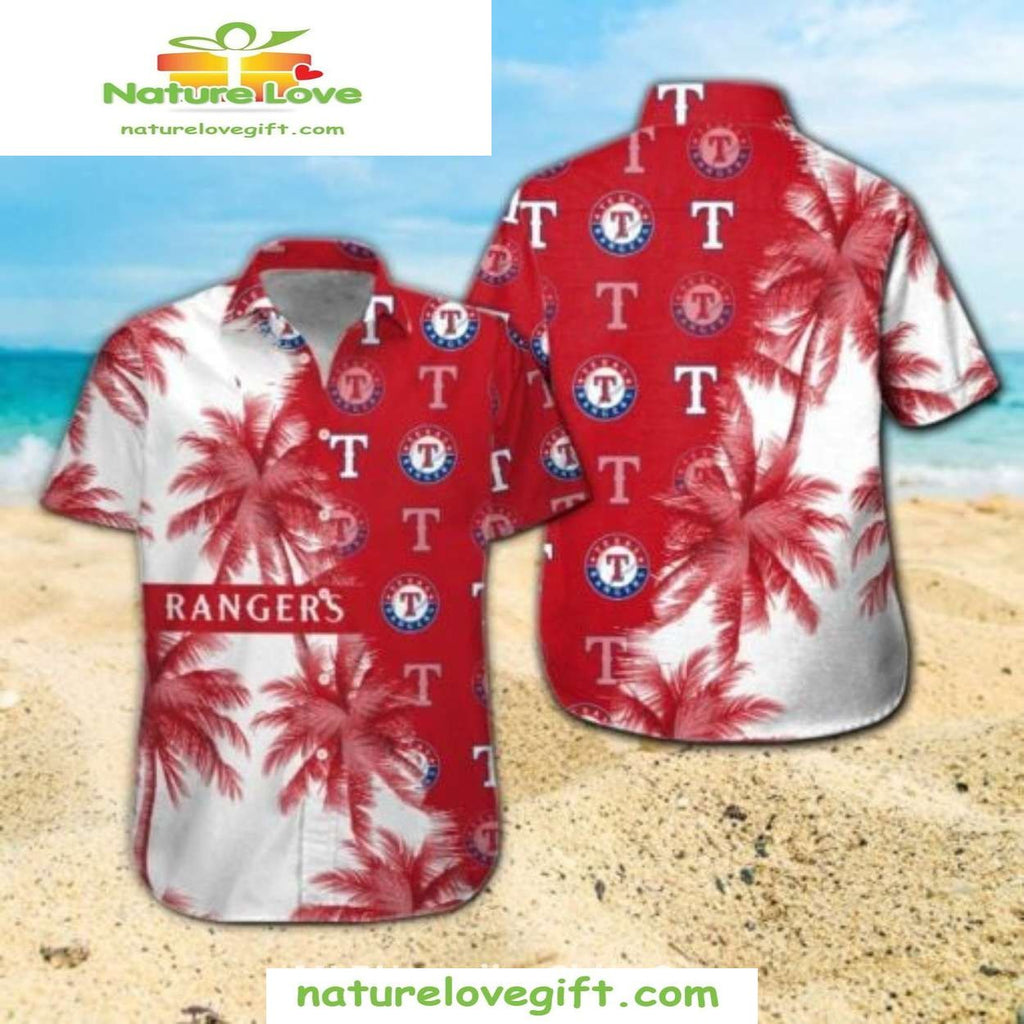 Texas Rangers Hawaiian Red Palms Logo MLB Baseball - Adult & Kids T-Shirts, Sweatshirts & Hoodies apparel design preview 1