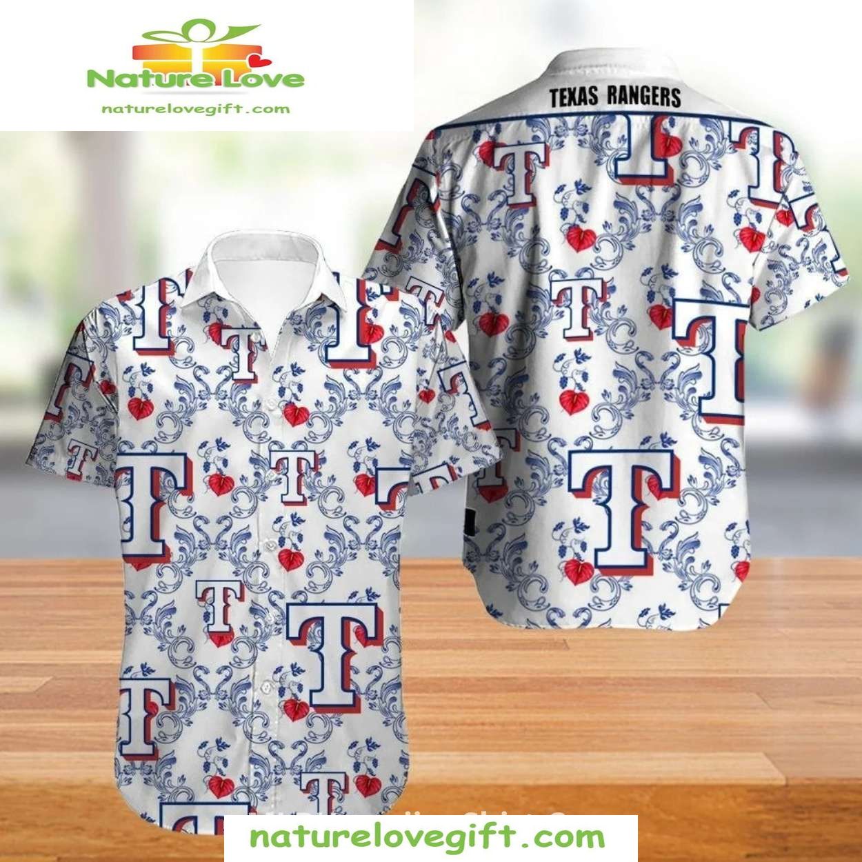 Texas Rangers Hawaiian Aloha Baseball Scroll Heart - Adult & Kids T-Shirts, Sweatshirts & Hoodies apparel design preview 1