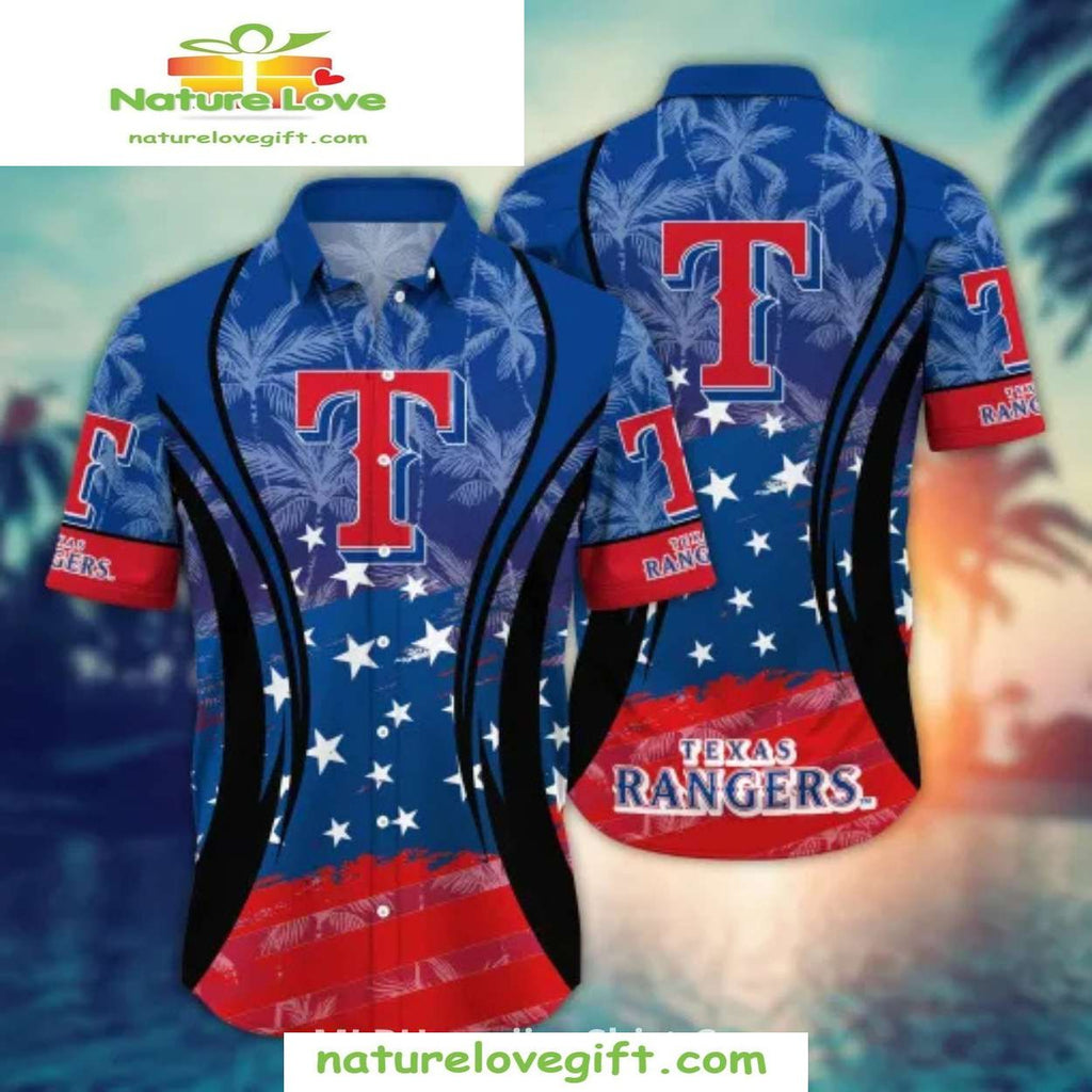 Texas Rangers Hawaiian Stars Stripes Tropical Art MLB - Adult & Kids T-Shirts, Sweatshirts & Hoodies apparel design preview 1