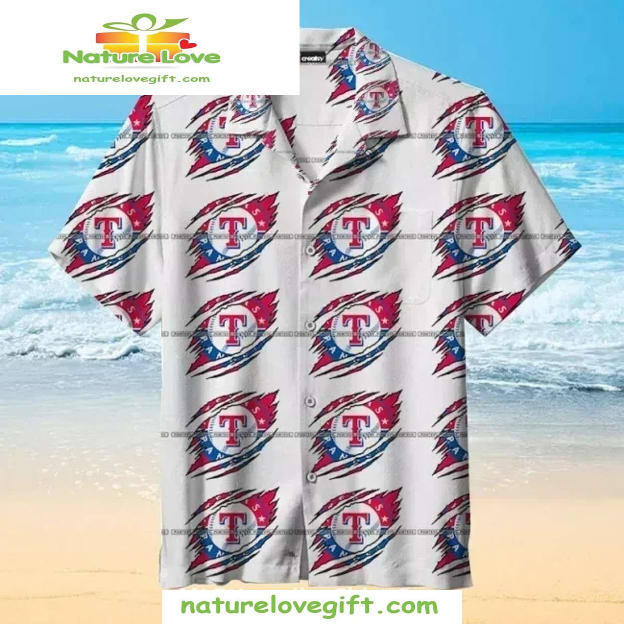 Texas Rangers Hawaiian Torn Flag Claw Marks MLB - Adult & Kids T-Shirts, Sweatshirts & Hoodies apparel design preview 1