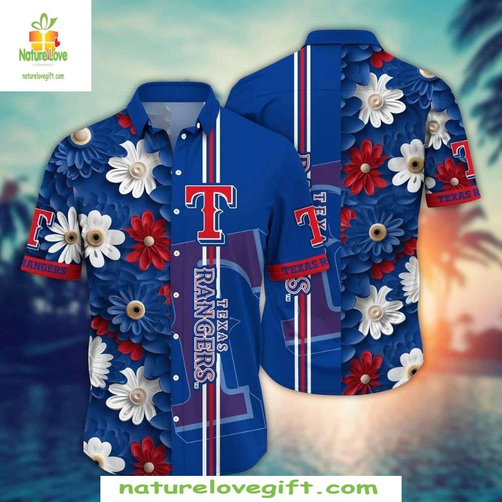 Texas Rangers Hawaiian Blue Floral Elegance Baseball - Adult & Kids T-Shirts, Sweatshirts & Hoodies apparel design preview 1