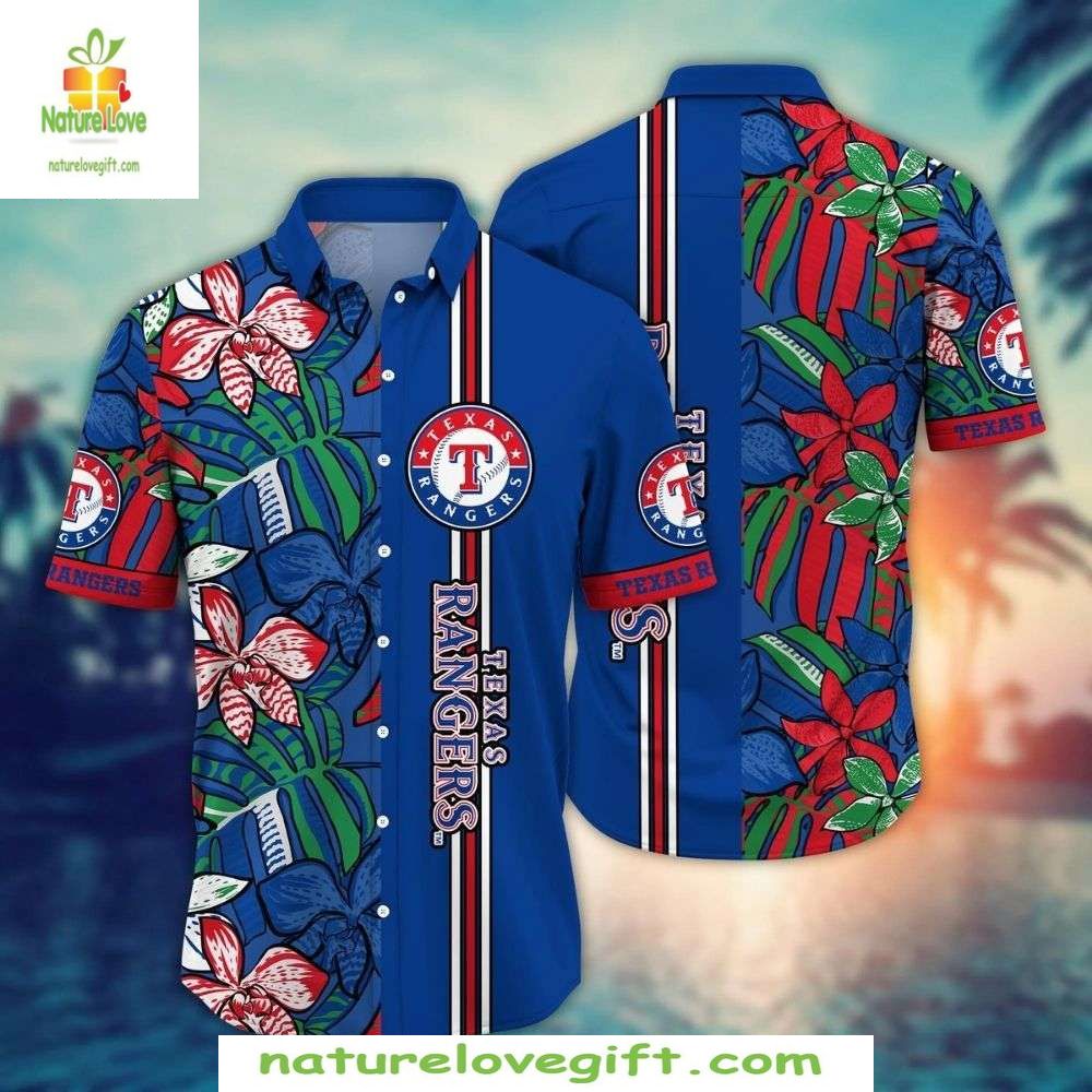 Texas Rangers Hawaiian Blue Stripe Stylish Baseball - Adult & Kids T-Shirts, Sweatshirts & Hoodies apparel design preview 1