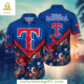Texas Rangers Hawaiian Bold Blue Floral MLB Baseball - Adult & Kids T-Shirts, Sweatshirts & Hoodies apparel design preview 1