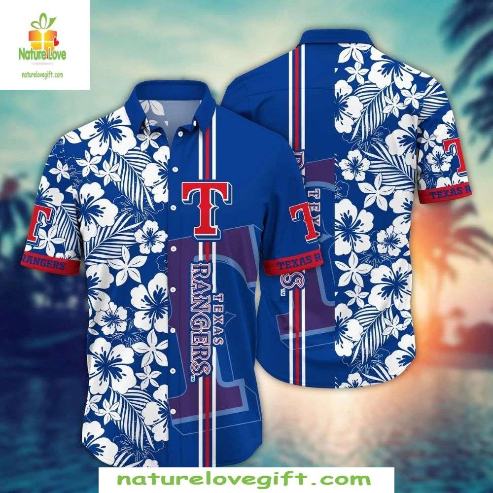 MLB Texas Rangers Hawaiian Classic White Floral Aloha - Adult & Kids T-Shirts, Sweatshirts & Hoodies apparel design preview 1