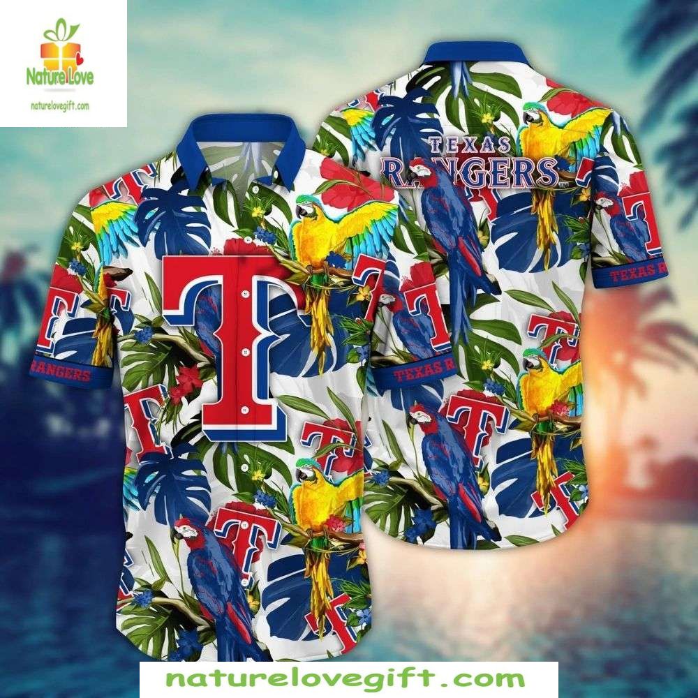 Texas Rangers Hawaiian Colorful Parrots Stylish - Adult & Kids T-Shirts, Sweatshirts & Hoodies apparel design preview 1