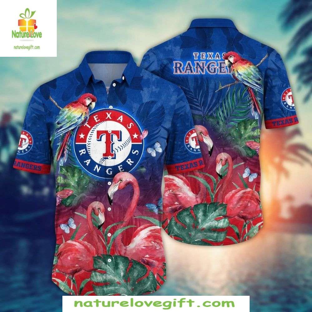 Texas Rangers Hawaiian Flamingo Paradise MLB Baseball - Adult & Kids T-Shirts, Sweatshirts & Hoodies apparel design preview 1